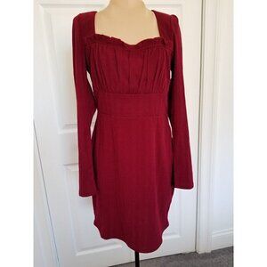 ROW A- Dress Red Metallic Thread Empire Waist Square Neck Long Sleeve Pull On M